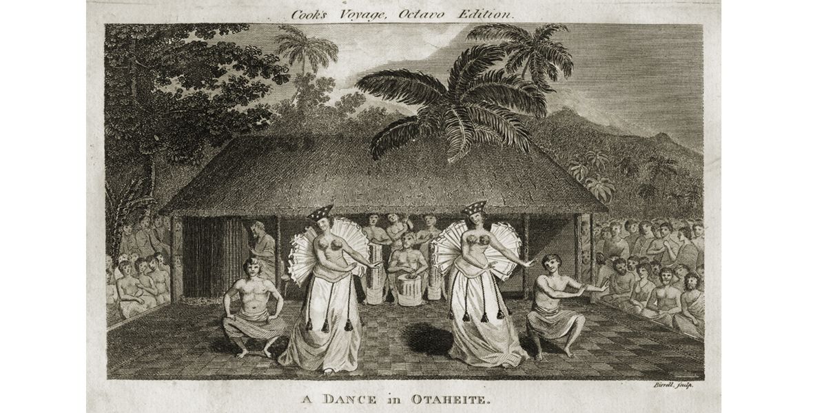 Tahitański taniec. Miedzioryt za Johnem Webberem (1784)