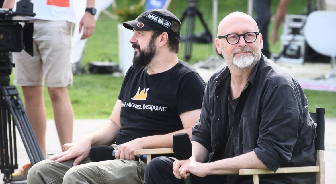Arkadiusz Jakubik i Wojciech Smarzowski podczas 43. Festiwalu Filmowego w Gdyni. Wrzesień 2018 roku