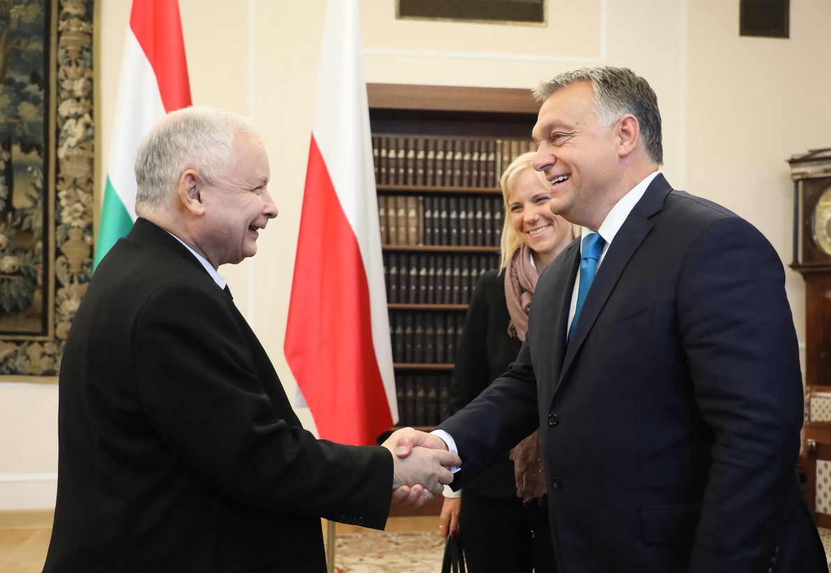 Jarosław Kaczyński i Viktor Orban podczas wizyty premiera Węgier w Warszawie w 2017 r.